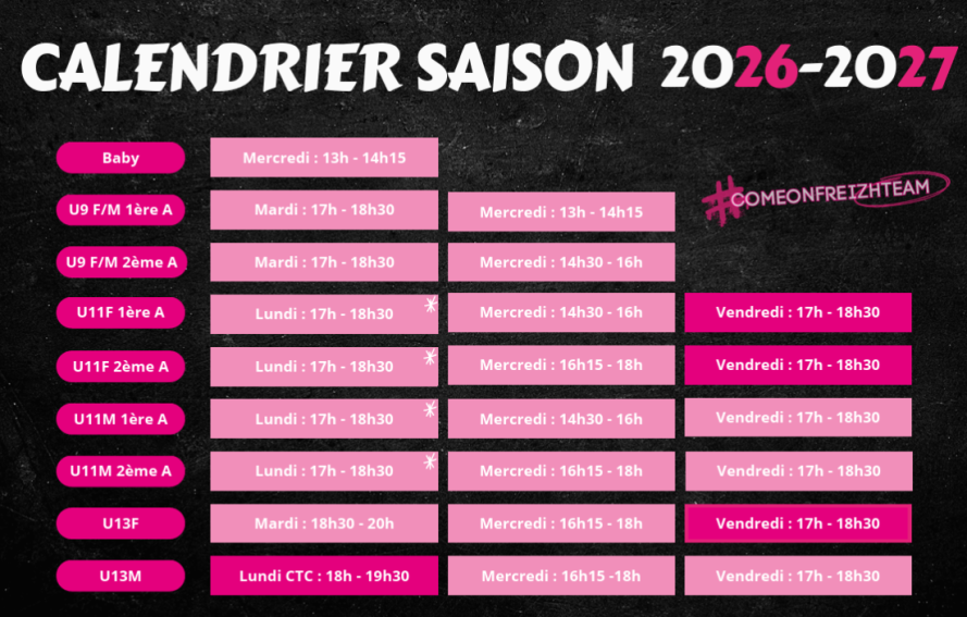 Planning des entraînements